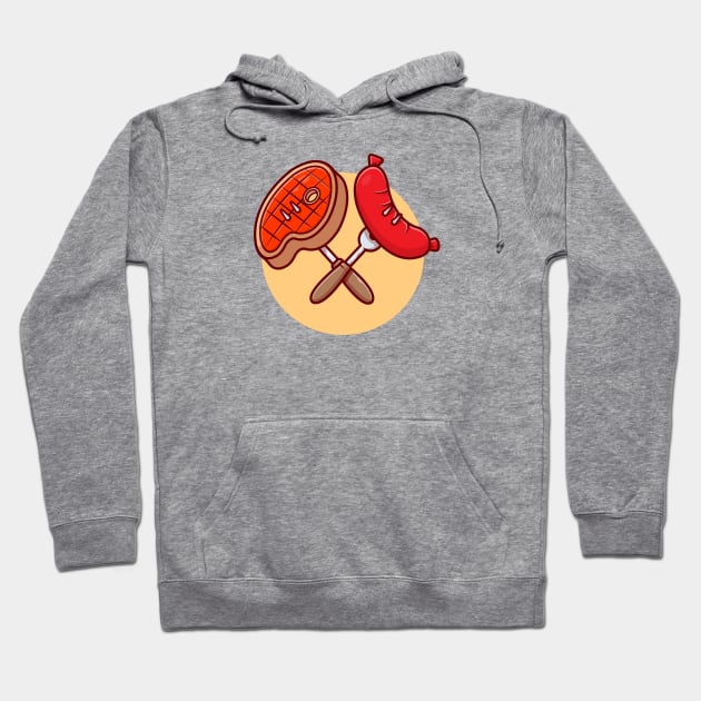 Roast Beef And Sausage Cartoon Vector Icon Illustration Hoodie by Catalyst Labs